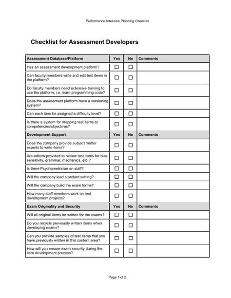 checklist  assessment developers