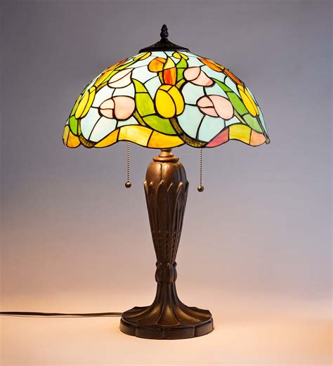 tiffany style stained glass tulip themed table lamp lamps and