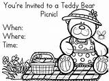 Teddy Picnic Bear Printable Invitations Coloring Kids Bears Pages Cute Activities Craft Theme Iconic Party Became Gifting Considered Toy Popular sketch template