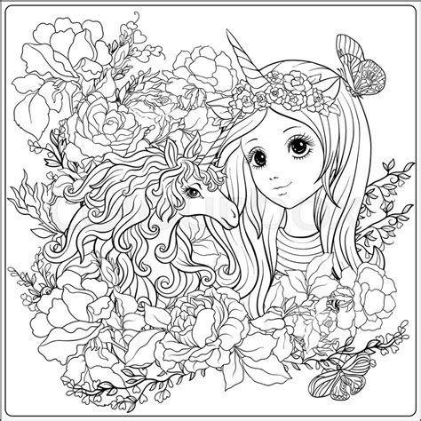 anime unicorn girl pages coloring pages