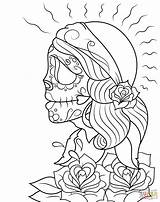 Coloring Dead Pages Girl Skull sketch template