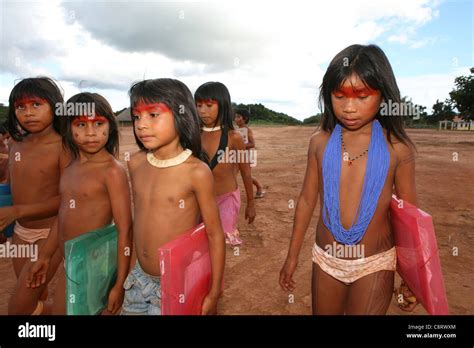 school   xingu indians   amazone brazil stock photo alamy