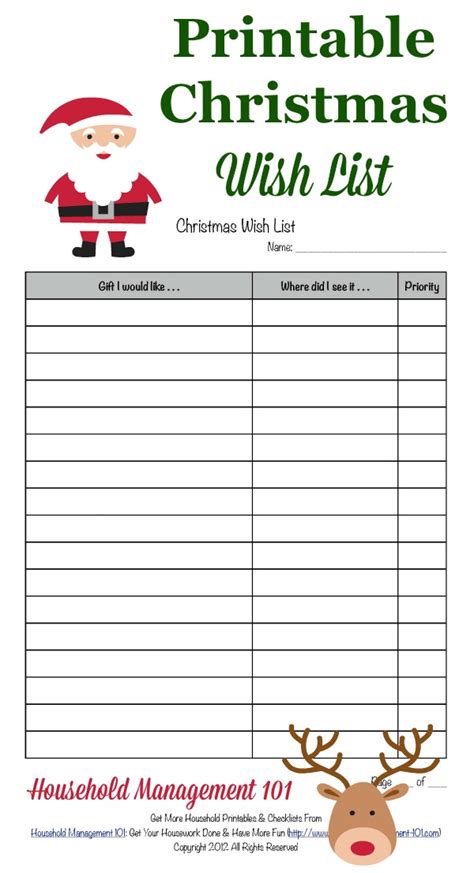 printable christmas  list  kids adults