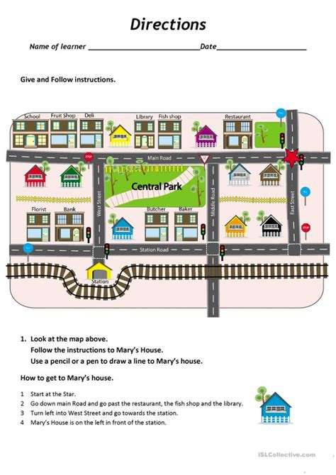 give  follow directions   map worksheet  esl printable