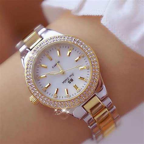 ladies wrist watches dress gold  women crystal diamond watches stainless steel silver