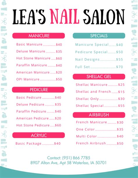 nail salon price list poster  barberwall nail salon decor nail salon