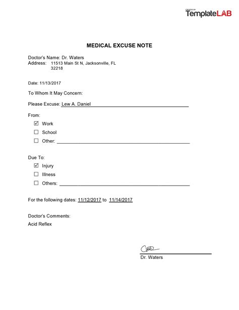 printable doctor excuse forms  work printable templates