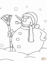 Coloring Snowman Pipe Pages Broom Drawing sketch template
