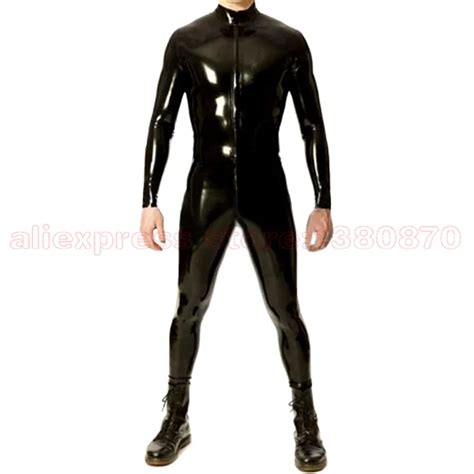 2019 latex rubber man bodysuit sexy tight catsuit customes with front