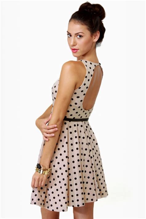Pretty Polka Dot Dress Backless Dress Flared Dress 46 00 Lulus