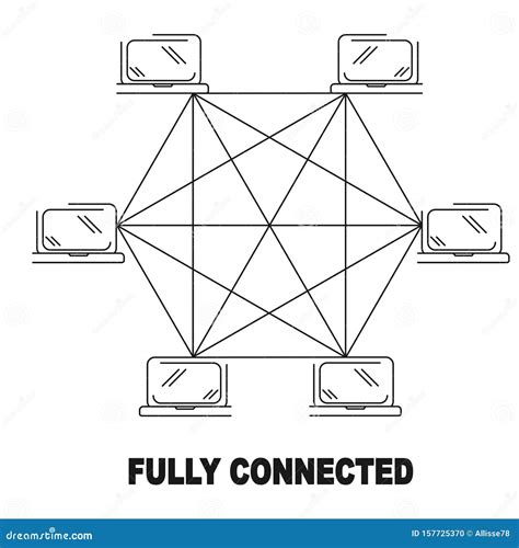 fully connected network topology vector black linear flat style icon