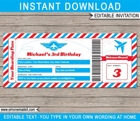 airline ticket invitation template    printable templates