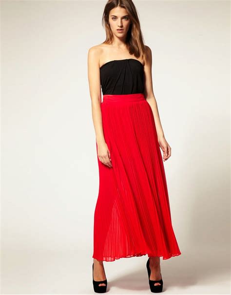 pleated maxi skirt strapless dress formal fashion red