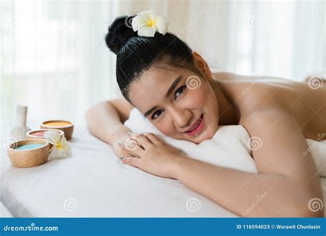 beautiful asian girl smile relaxing   spa stock image image