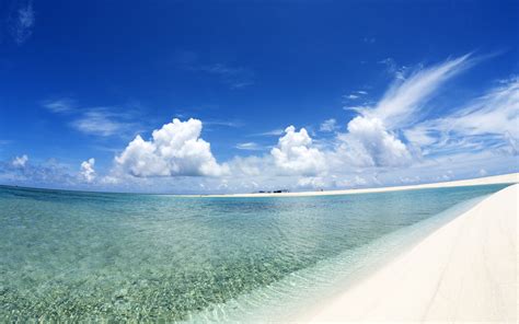 wallpaper blue sky  white clouds beach  hd picture image