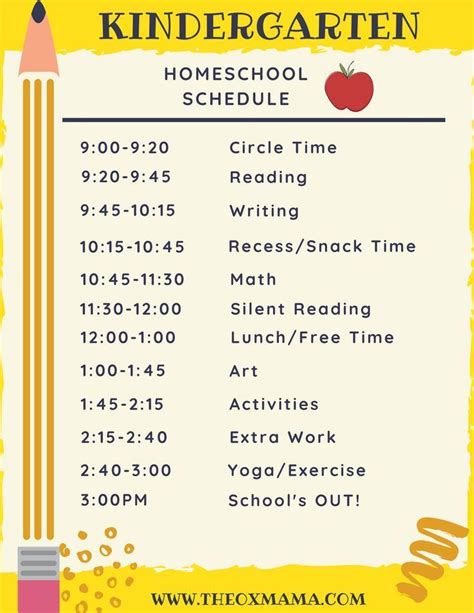 homeschool kindergarten schedule  curriculum kindergarten schedule