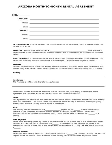 free arizona month to month rental agreement pdf