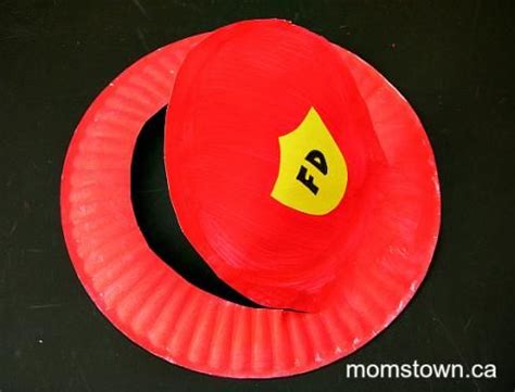 firefighter hat   paper plate   community helpers