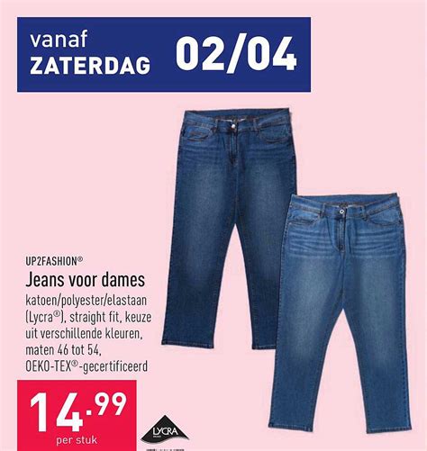 upfashion jeans voor dames lycra aanbieding bij aldi aanbiedingenfoldersbe