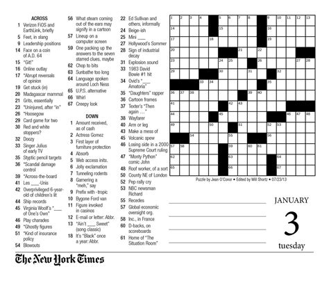 york times sunday crossword puzzle printable printable crossword