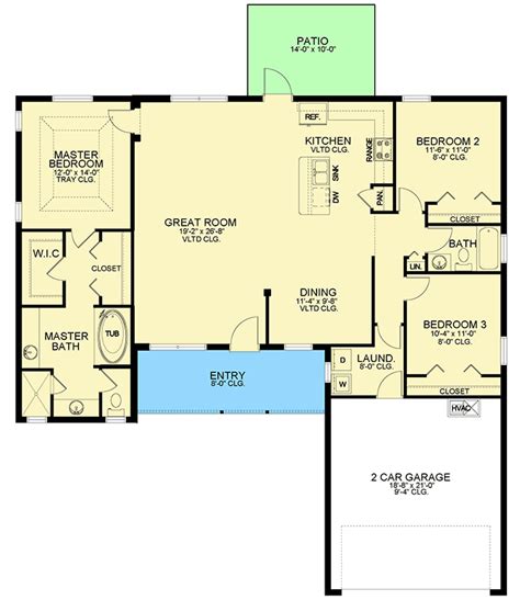 winsome  bed ranch house plan  open concept floor plan ka architectural designs