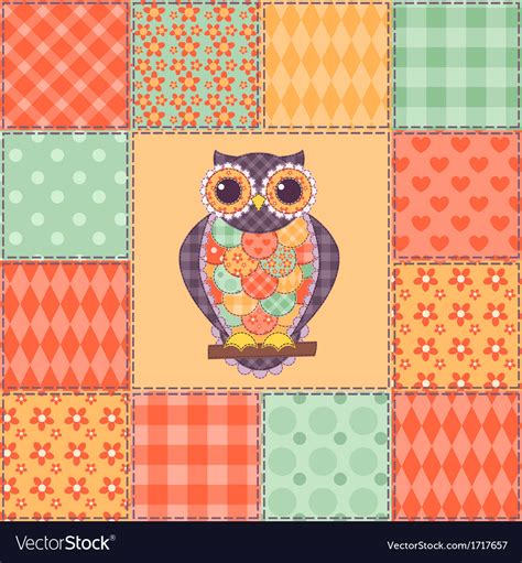 seamless patchwork owl pattern  royalty  vector image