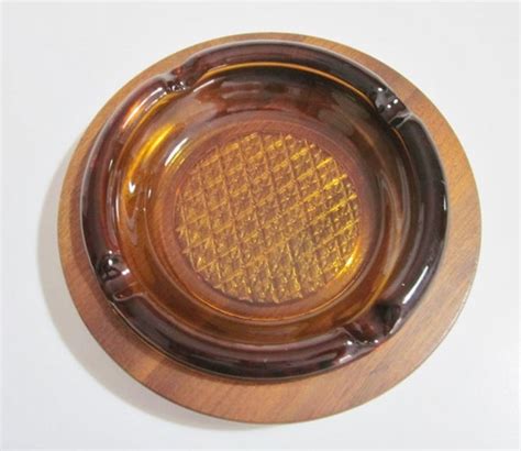 Vintage Amber Glass Ashtray Decatur Industries Wood And