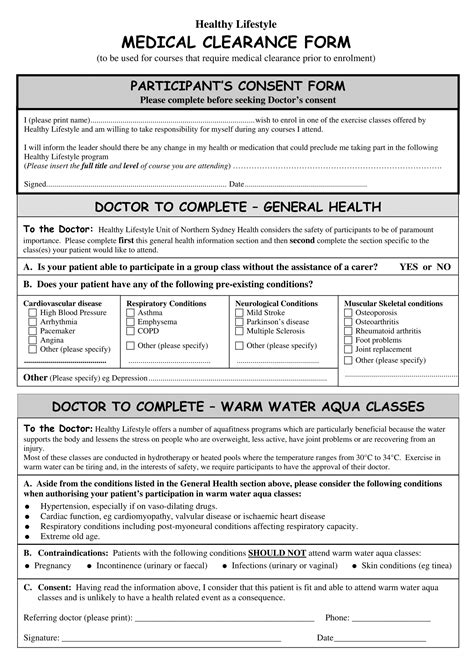 sample medical clearance forms   ms word