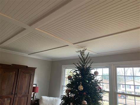 Quick Way To Cover A Popcorn Ceiling Coffered Ceiling Diy Wood Slat
