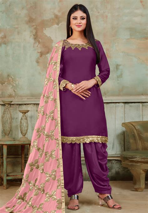 Purple Satin Patiala Suit 182955 Punjabi Suits Party Wear Partywear