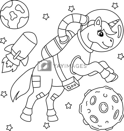 unicorn astronaut  space coloring page  kids  abbydesign vectors