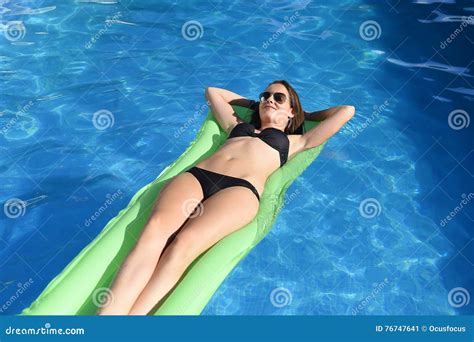 beautiful woman  bikini lying relax  float airbed  vacacti stock image image
