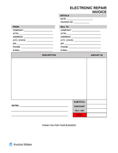 electronic repair service invoice template invoice maker
