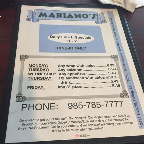 Menu At Mariano S Italian Eatery Restaurant Luling Us 90