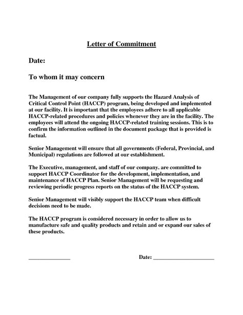 sample letter  commitment  project