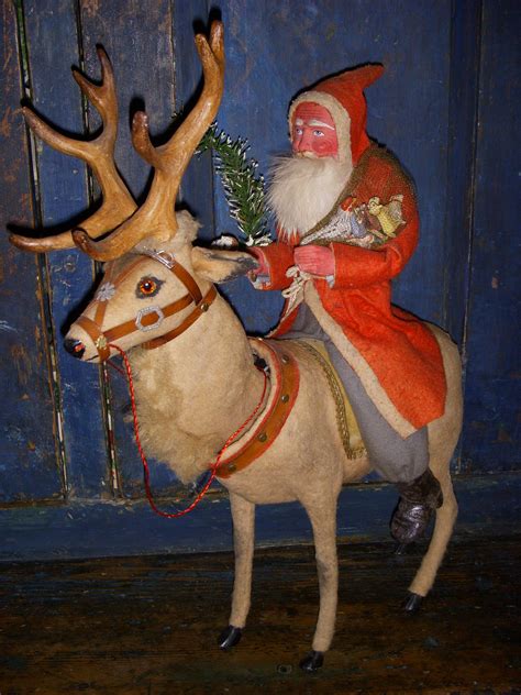 german santa  huge clockwork reindeer  christmas vintage