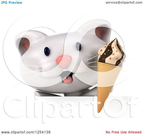 clipart of a 3d white kitten holding an ice cream cone over a sign royalty free illustration