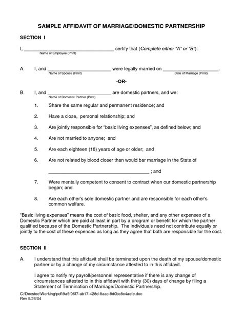 marriage affidavit template  printable documents