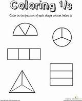 Worksheets Fractions Grade Fraction Shapes Worksheet Coloring First Kindergarten Math Shape Education 1st Activities Thirds Printable Kids Preschool Identifying Teaching sketch template