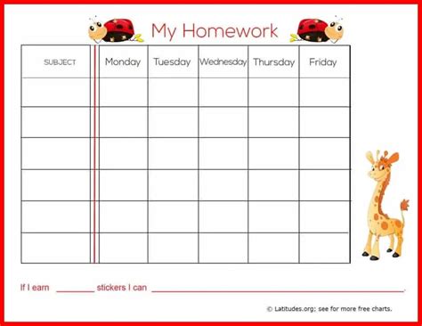 weekly homework sticker chart primary acn latitudes