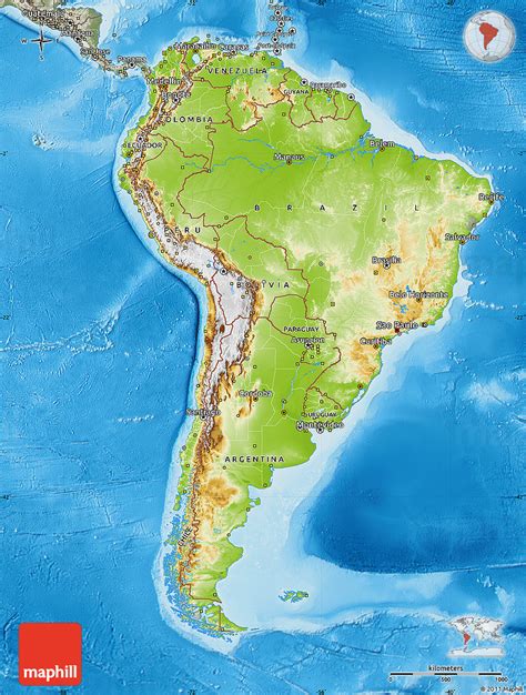 Physical Map Of South America Semi Desaturated Land Only