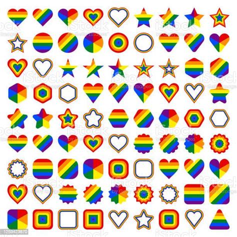 lgbt flag shapes forms of circle star hexagon heart square triangle set