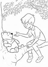 Pooh Winnie Robin Coloring Christopher Pages Colouring Tree Printable Disney Color Drawing Sitting Para Sheets Drawings Book Kids Print Cute sketch template
