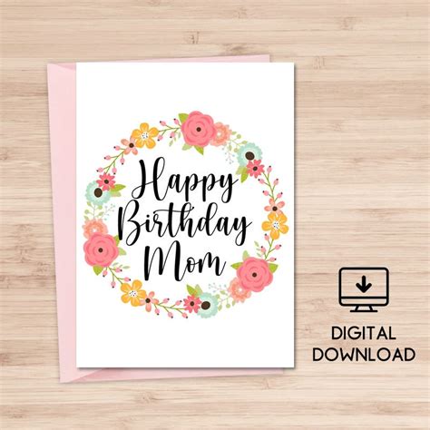 happy birthday mom printable card mom birthday card etsy