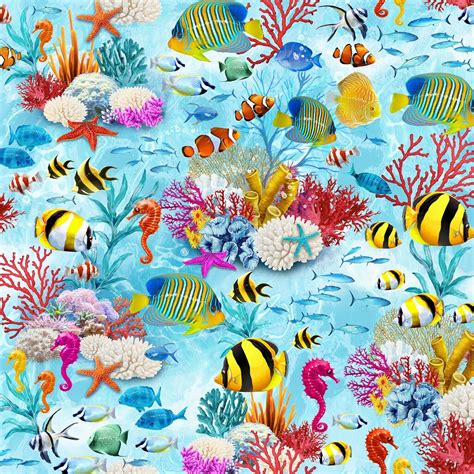 fabric fish   sea timeless treasures  yard  ebay