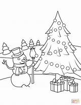 Coloring Snowman Christmas Tree Pages Presents Drawing Printable sketch template