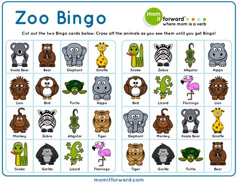 zoo bingo printable mom  forwardmom