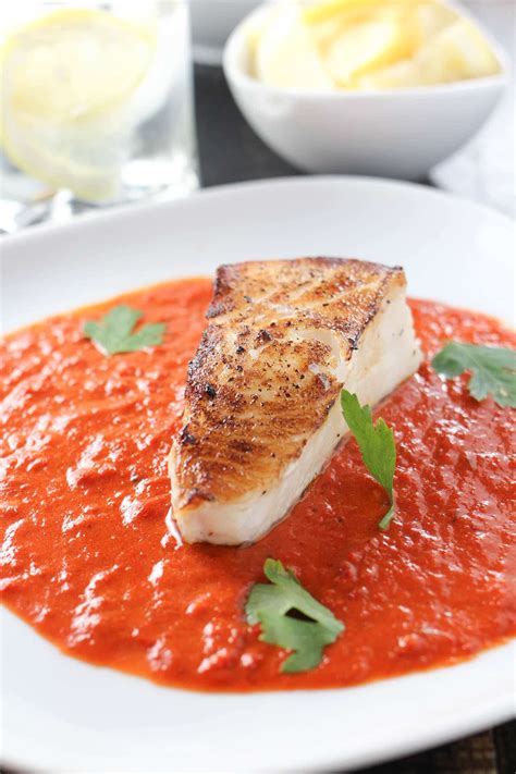 Pan Roasted Chilean Sea Bass With Roasted Red Pepper Sauce Girl And