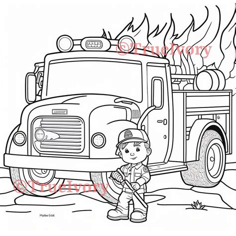 childrens firefighter fire truck coloring pages etsy
