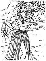 Barbie Coloring Beach Pages Hawaii Bikini Waves Queen Grass Skirt Outfit Check Her Click sketch template
